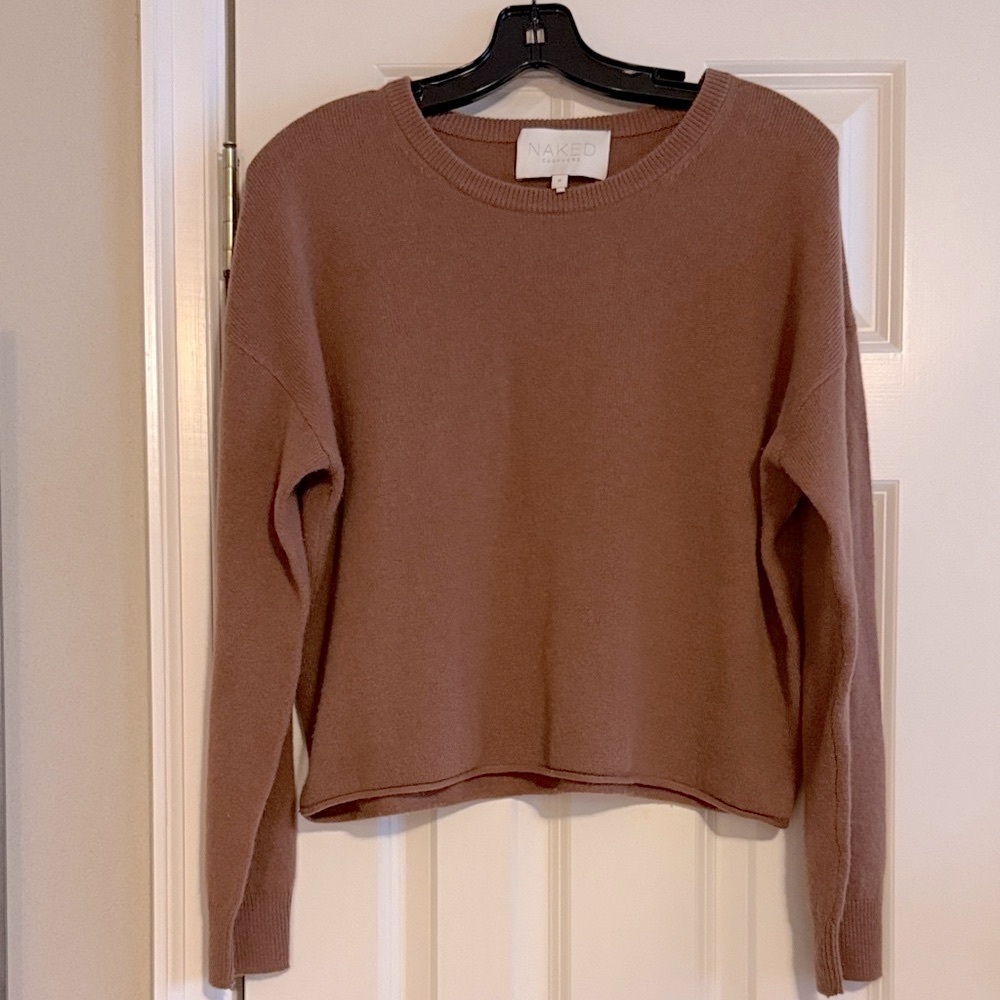 NAKED CASHMERE Coco Brown Crewneck Sweater 20” Length Sz M 100% Cashmere